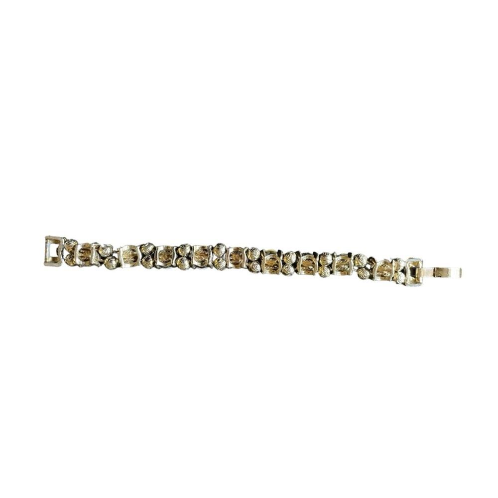 Faux Pearl Gold Tone fold-over clasp Rose Bead Bracelet Vintage Stackable - Picture 4 of 6